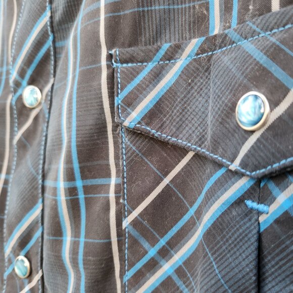 KÜHL Plaid Long-Sleeve Western Pearl Snap Shirt L- BLACK BLUE - Picture 4 of 6
